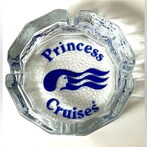 Princess Cruises Clear Glass Ashtray Trinket Dish Blue Logo Sea Witch 3.8 in